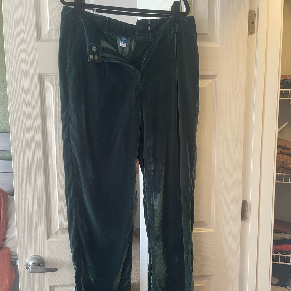 Green Velvet High Waisted Pants